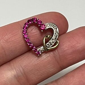 🥧SIPPIE🥧Vtg 10K yellow heart on a Sterling Ruby Heart pendant